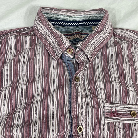 Mantaray Mens Light Red Striped Long Sleeve Button Up Shirt Size M - Picture 8 of 12